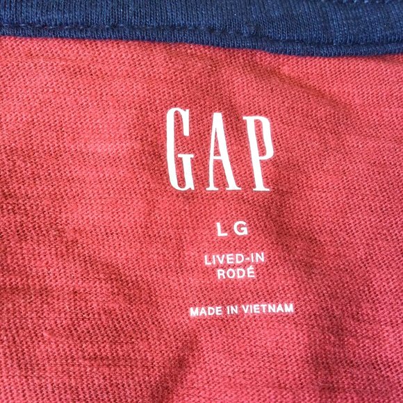 Gap Men's Short sleeve Large Henley Shirt Lived In Barn Red - Picture 7 of 9